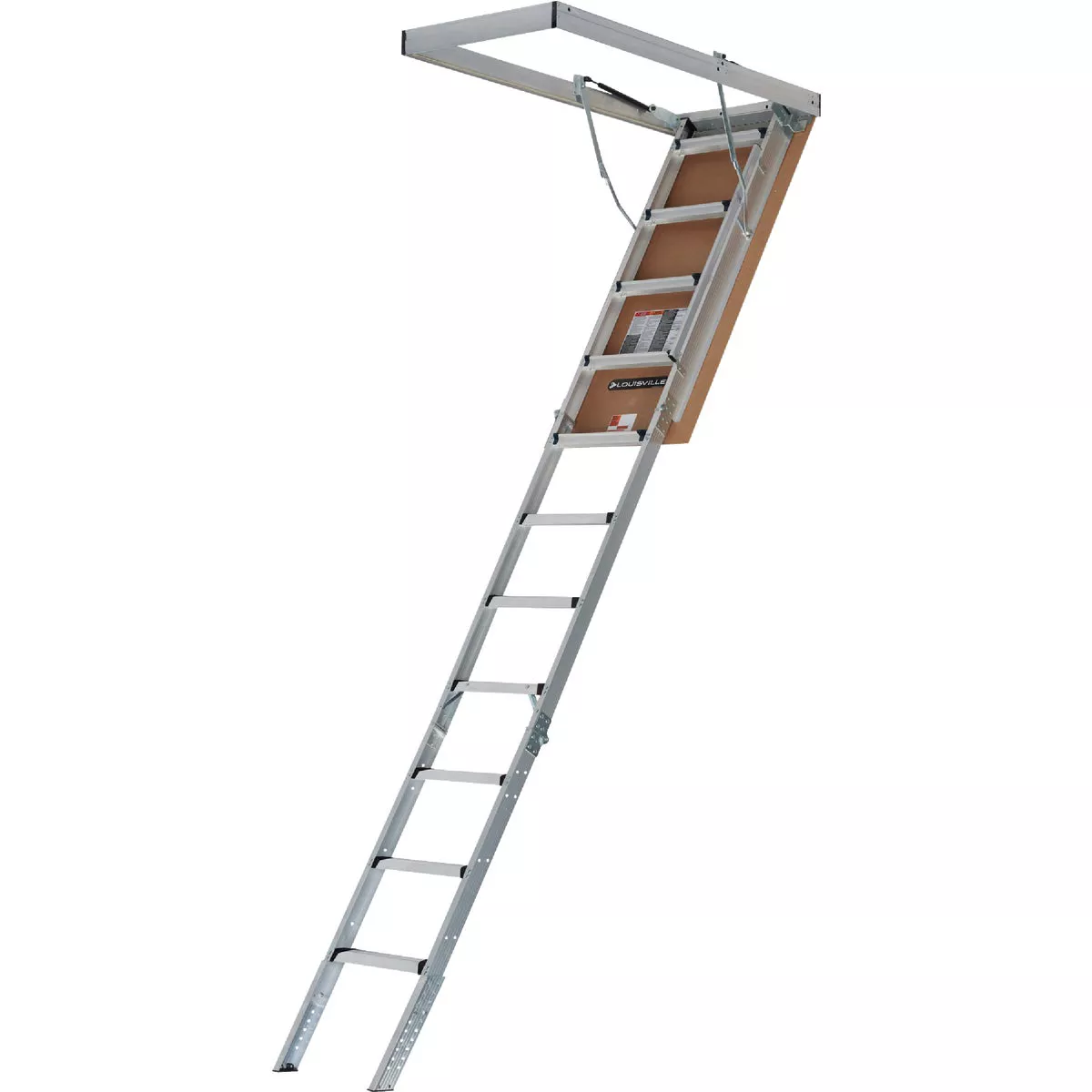Louisville Elite 7 Ft. 8 In. to 10 Ft. 3 In. 25-1/2 In. x 54 In. Aluminum Attic Stairs with Aluminum Frame & Aluminum Rail, 375 Lb. Load