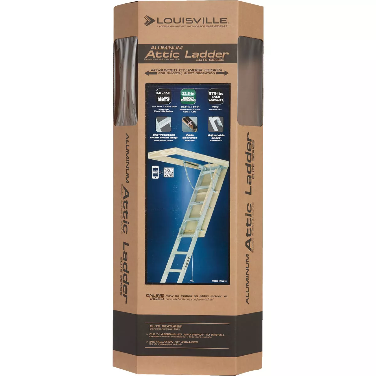 Louisville Elite 7 Ft. 8 In. to 10 Ft. 3 In. 22-1/2 In. x 54 In. Aluminum Attic Stairs, 375 Lb. Load - photo 2