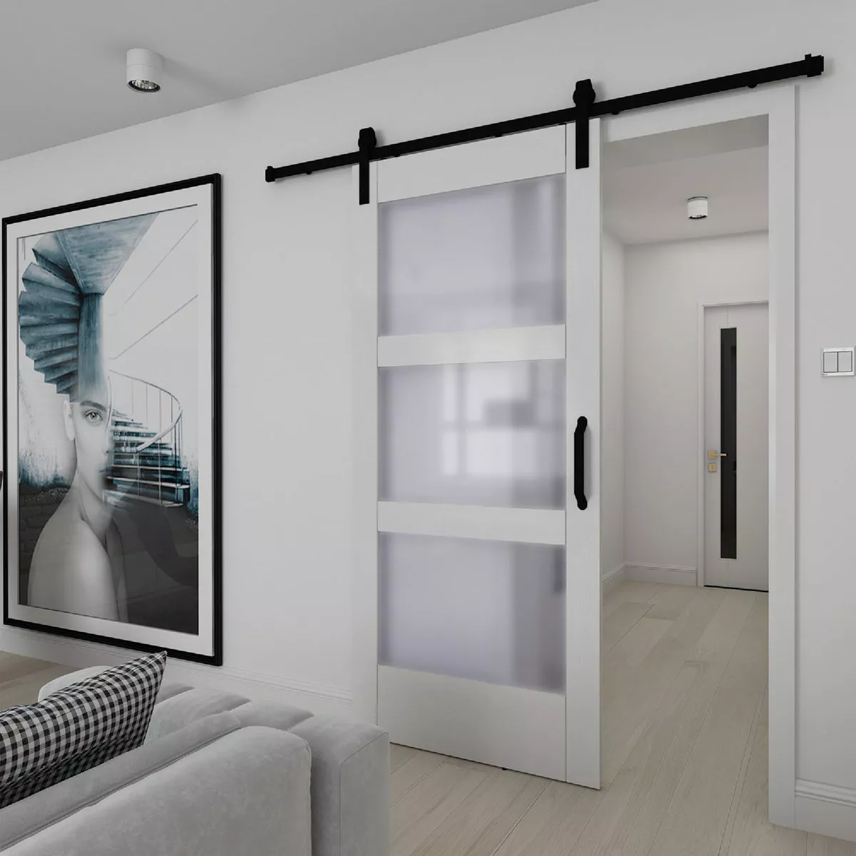 Colonial Elegance 37 In. x 84 In. x 1.38 In. 3-Lite White Vinyl Barn Door Kit - photo 2