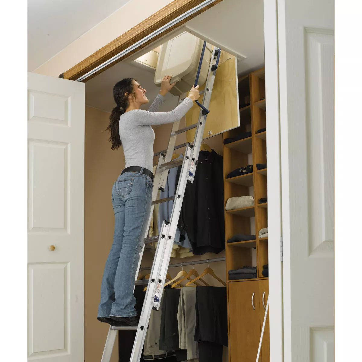 Werner Universal 7 Ft. to 9 Ft.10 In. 18 In. x 24 In. Aluminum Attic Stairs, 250 Lb. Load - photo 2
