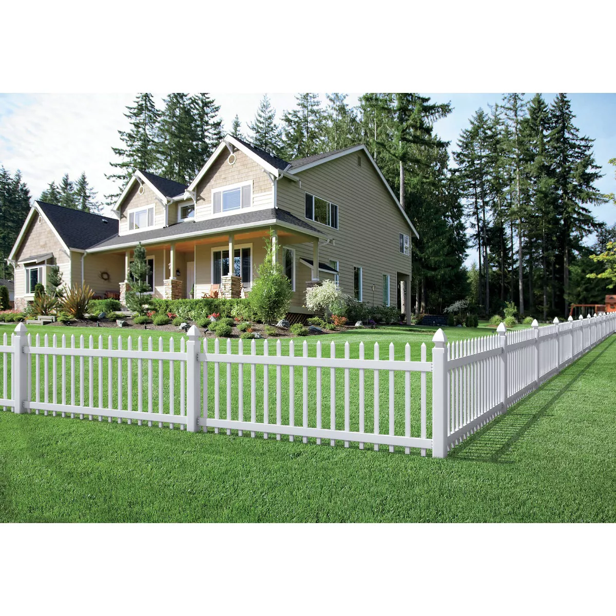 Outdoor Essentials 3 Ft. H. x 8 Ft. L. Spaced White Vinyl Picket Fence - photo 2