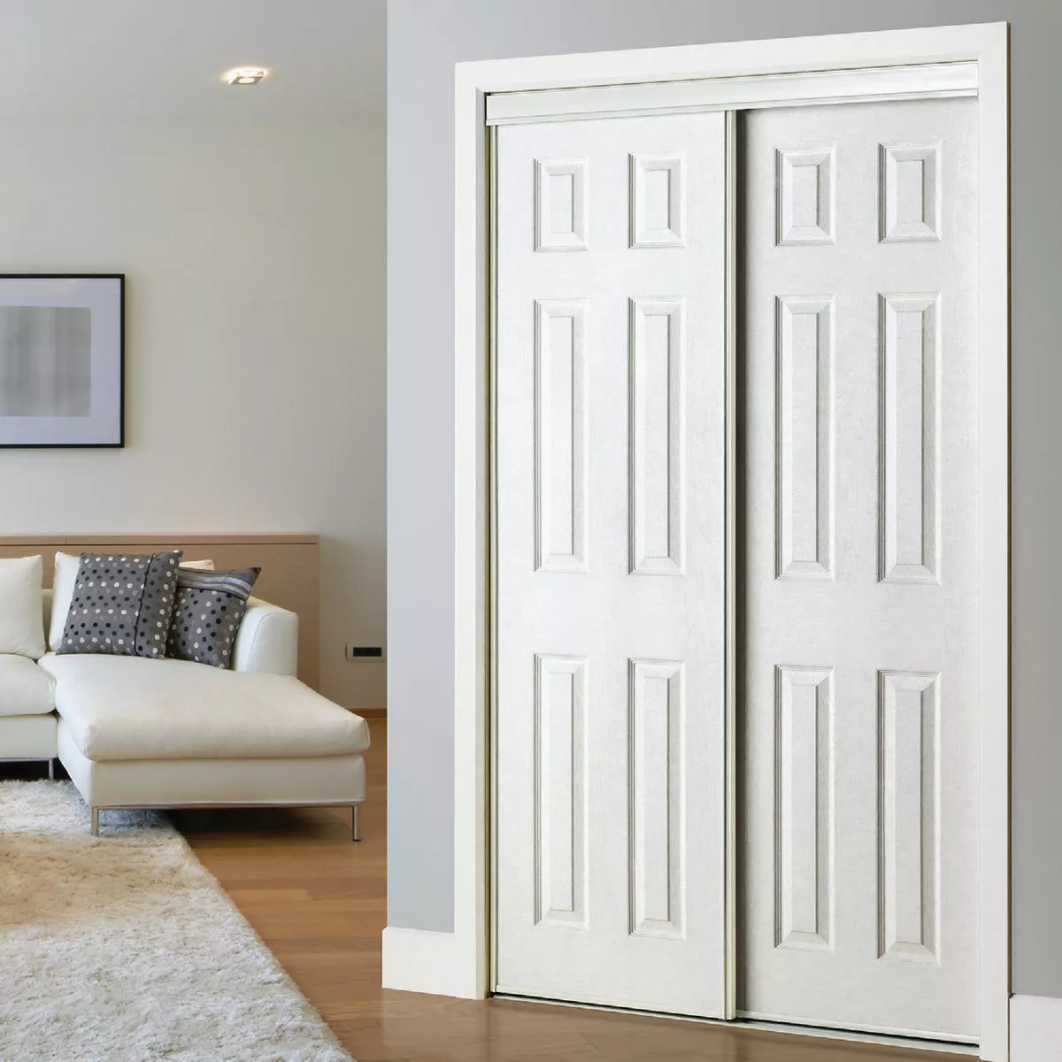 Colonial Elegance 72 In. W x 80-1/2 In. H Six-Panel White Woodgrain Bypass Door - photo 2