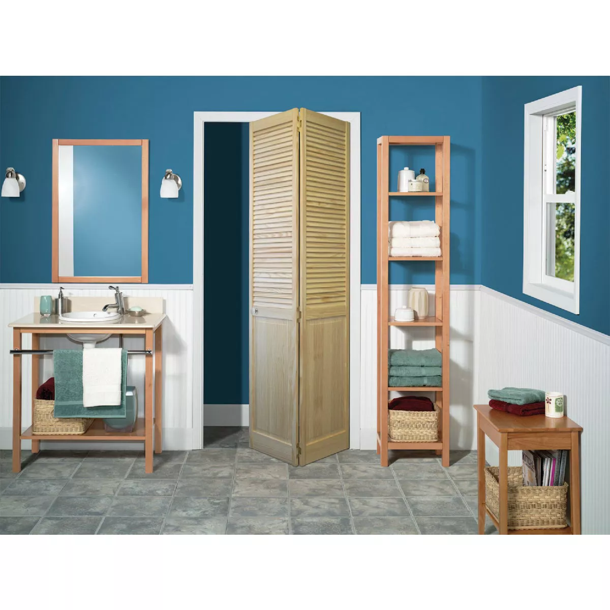 Jeld Wen 36 In. W. x 80 In. H. Pine Louver/Panel Natural Color Bifold Door - photo 2