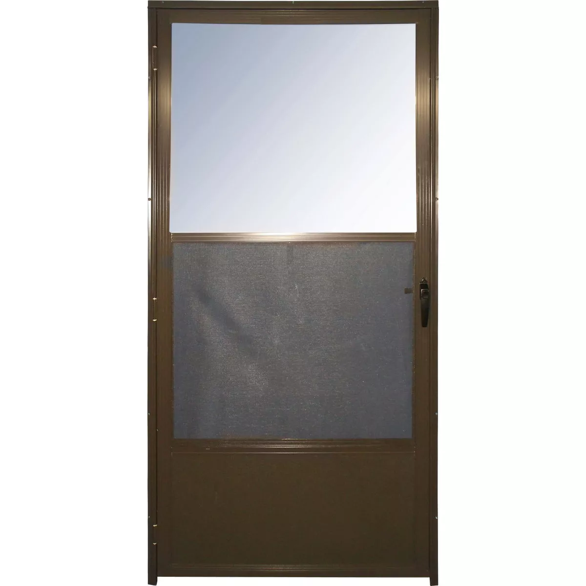 Croft Imperial Style 32 In. W x 80 In. H x 1 In. Thick Left Hinge Bronze Self-Storing Aluminum Storm Door