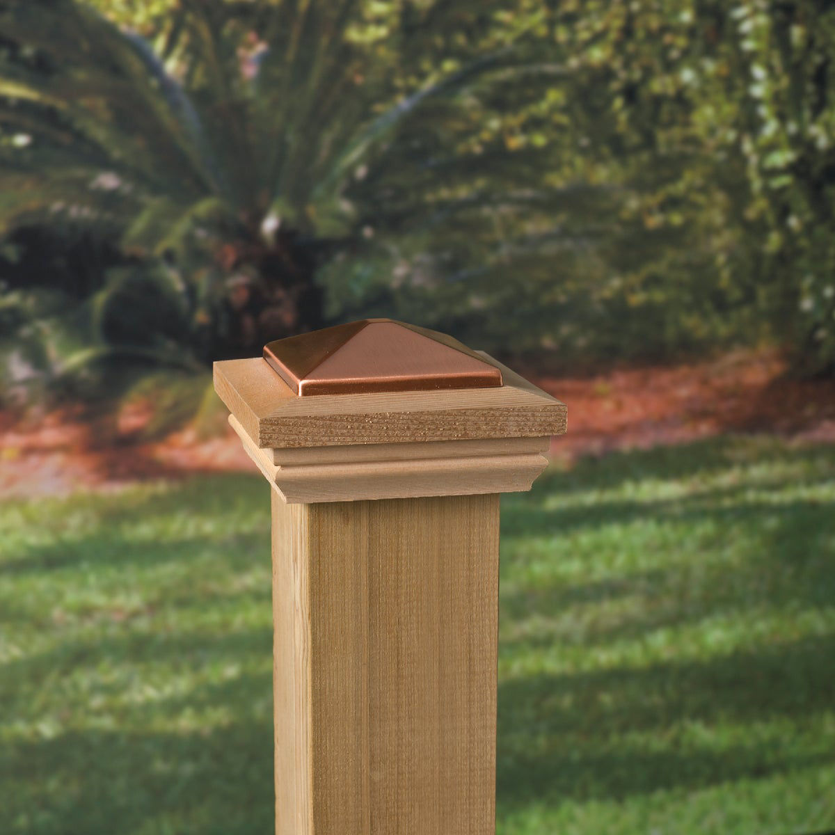 Deckorators 6 In. x 6 In. Plastic Top, Cedar Base PressOn Post Cap