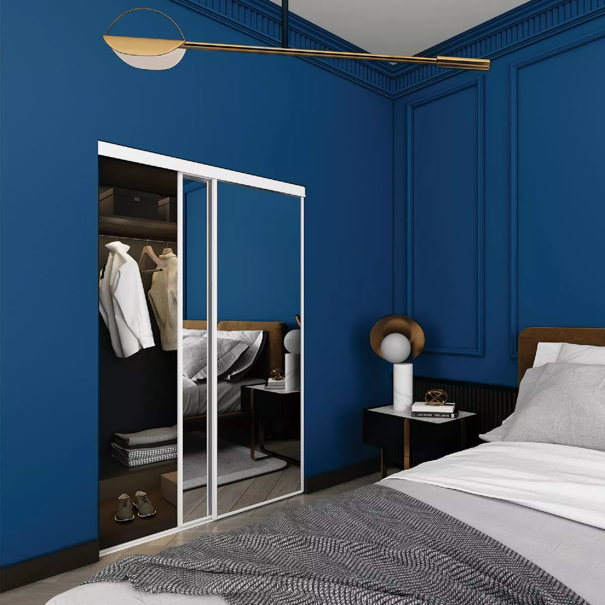 Colonial Elegance Economical Series 72 In. x 80-1/2 In. White Framed Mirrored Sliding Bypass Door - photo 2