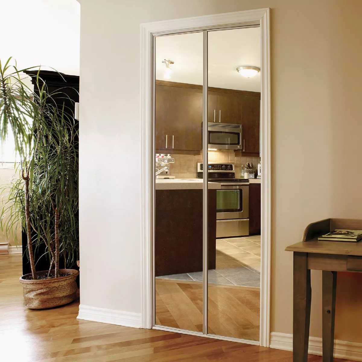 Colonial Elegance 36 In. H x 80-1/2 In. H White Framed Mirrored Bifold Door - photo 2