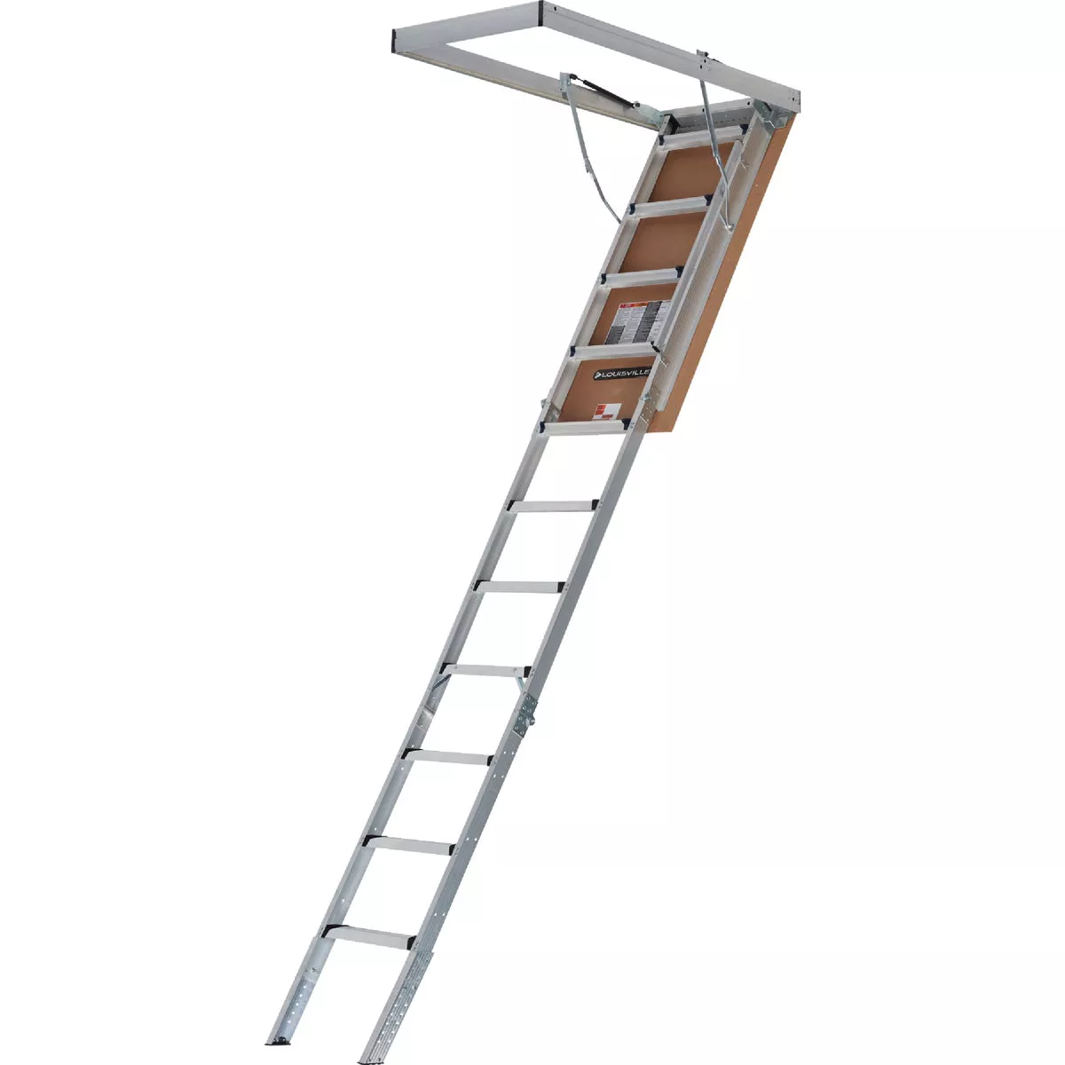 Louisville Elite 7 Ft. 8 In. To 10 Ft. 3 In. 22-1/2 In. x 54 In. Aluminum Attic Stairs with Aluminum Frame, 375 Lb. Load