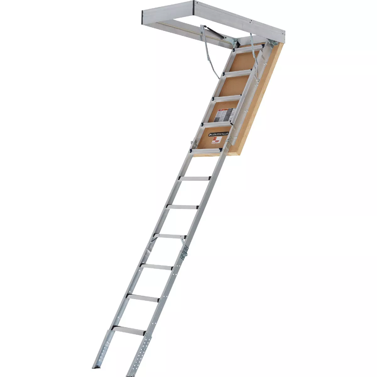 Louisville Energy Efficient 7 Ft. 8 In. to 10 Ft. 3 In. 30 In. x 54 In. Aluminum Attic Stairs with Aluminum Frame & Aluminum Rail, 375 Lb. Load