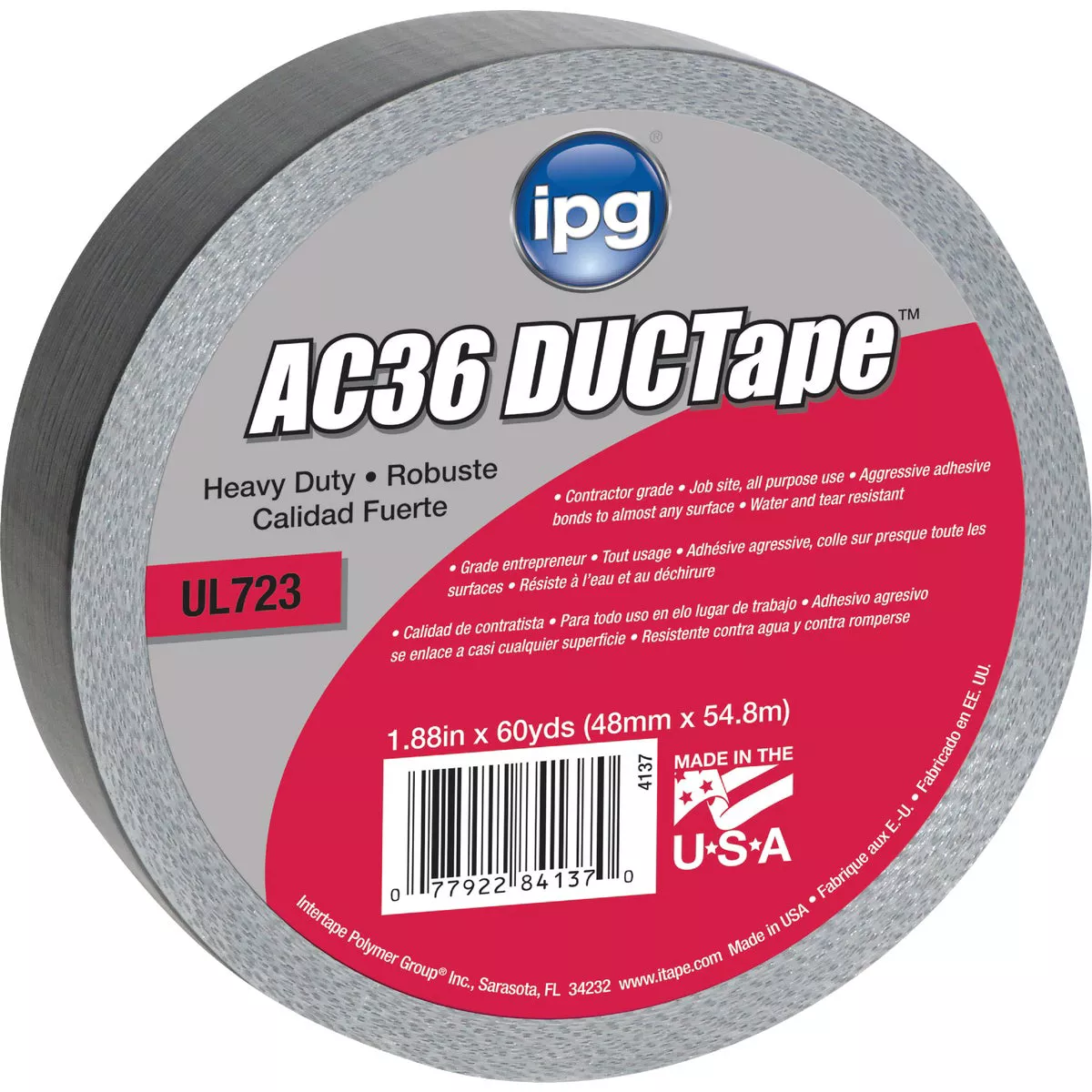 Intertape AC36 DUCTape 1.88 In. x 60 Yd. HD Contractor Grade Duct Tape, Black