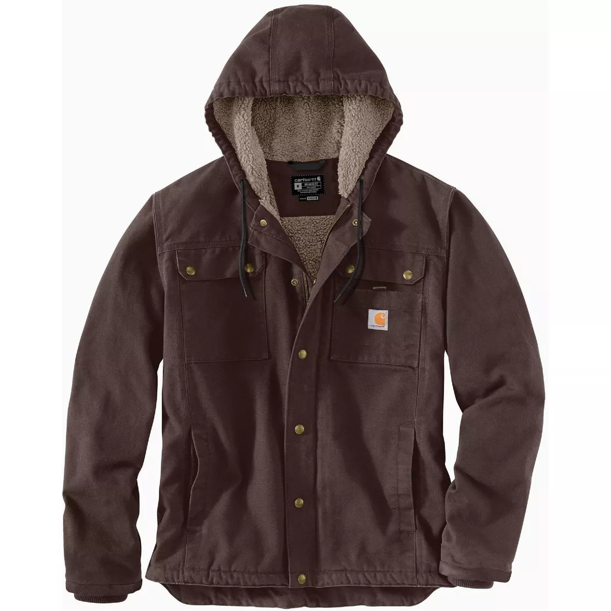 Carhartt Men's 2XL Tall Dark Brown Washed Duck Sherpa-Lined Utility Jacket, Relaxed Fit