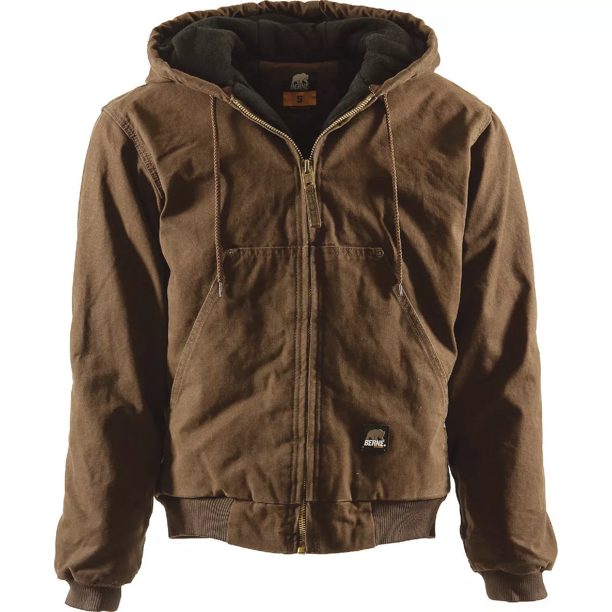 Berne Men's Small Regular Bark Heartland Washed Duck Hooded Work Jacket