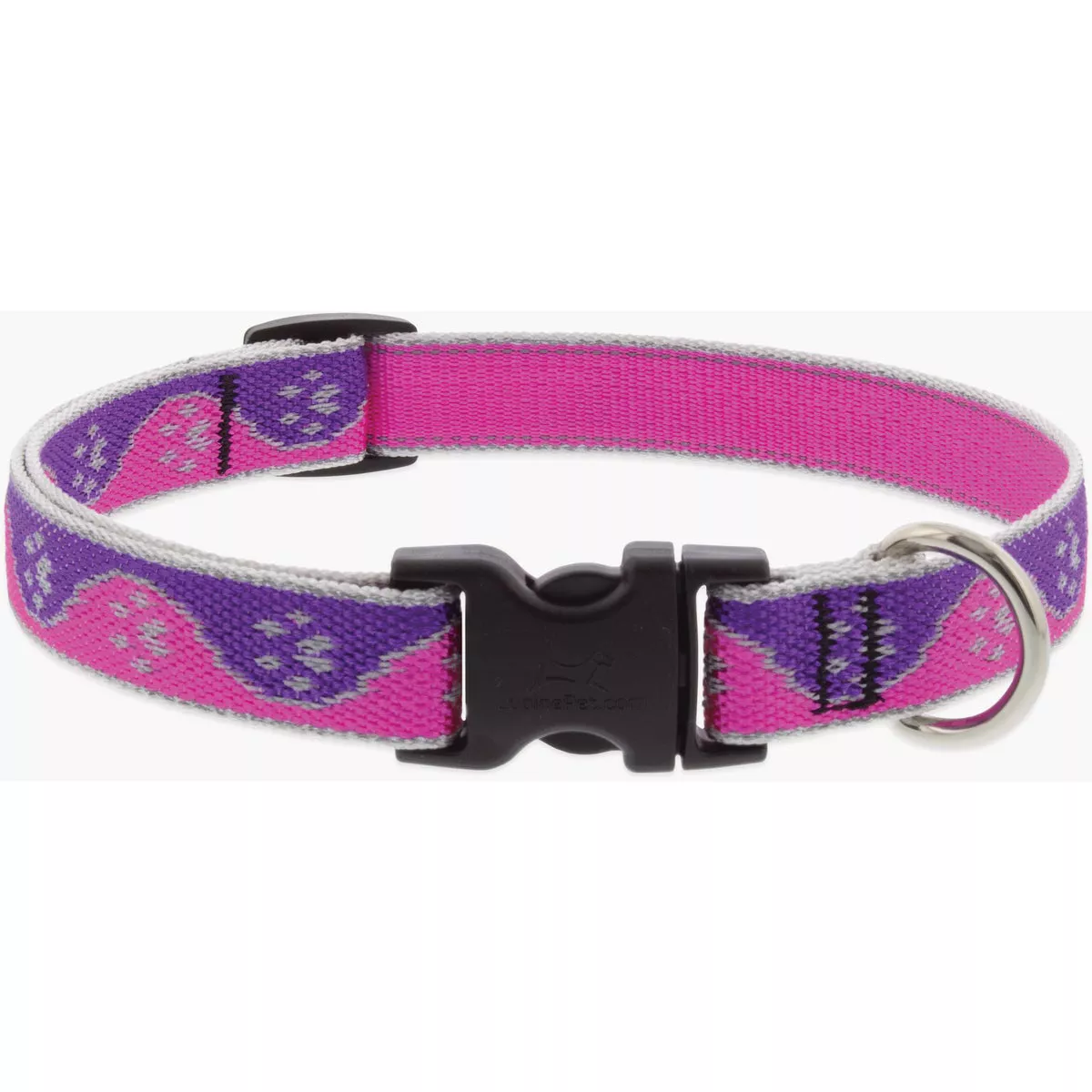 Lupine Adjustable 13 In. to 22 In. Pink Paws Nylon Dog Collar