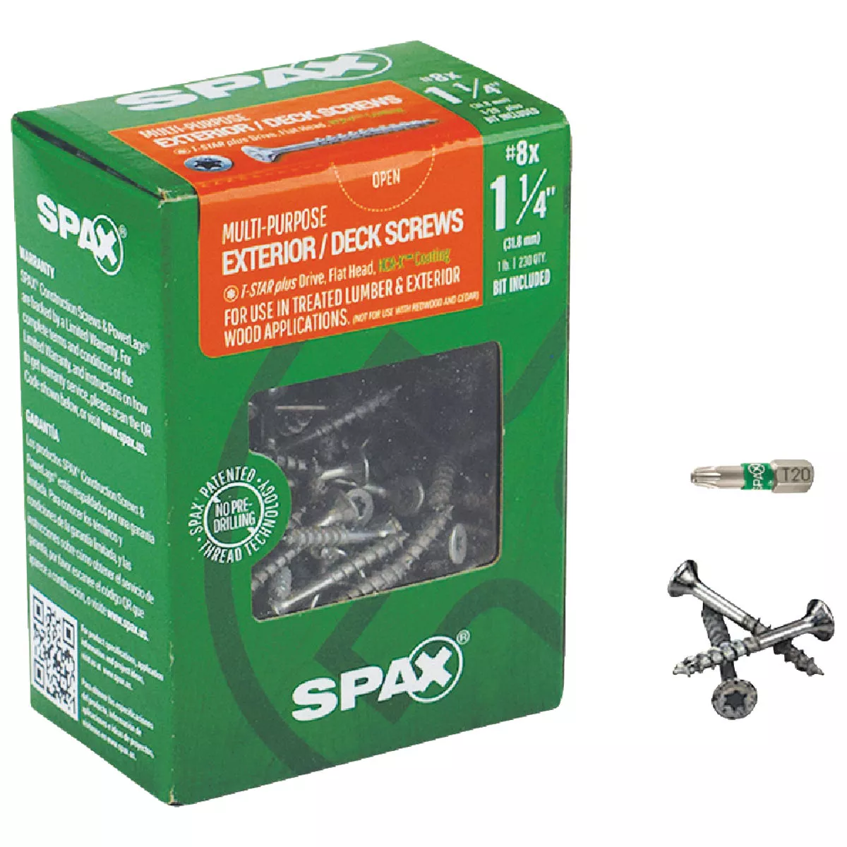 SPAX #8 x 1-1/4 In. T20 Plus Flat Head HCR-X (Exterior Rated) Deck Screw (230 Ct.)
