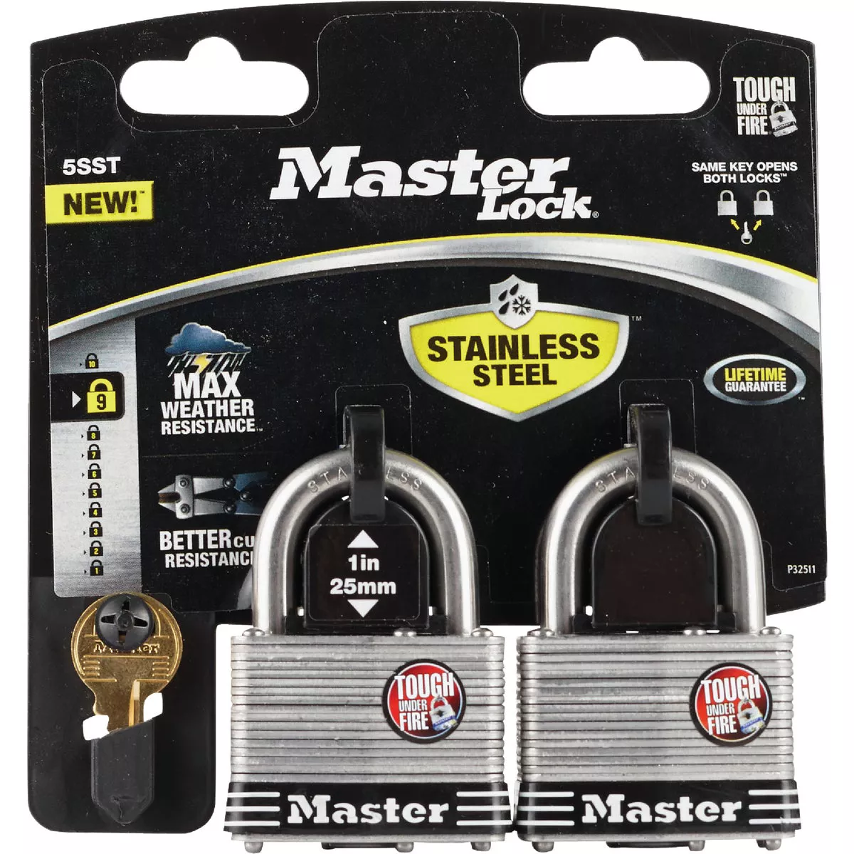 Master Lock 2 In. Laminated Stainless Steel Keyed Padlock with 1 In. Shackle (2-Pack) - photo 2