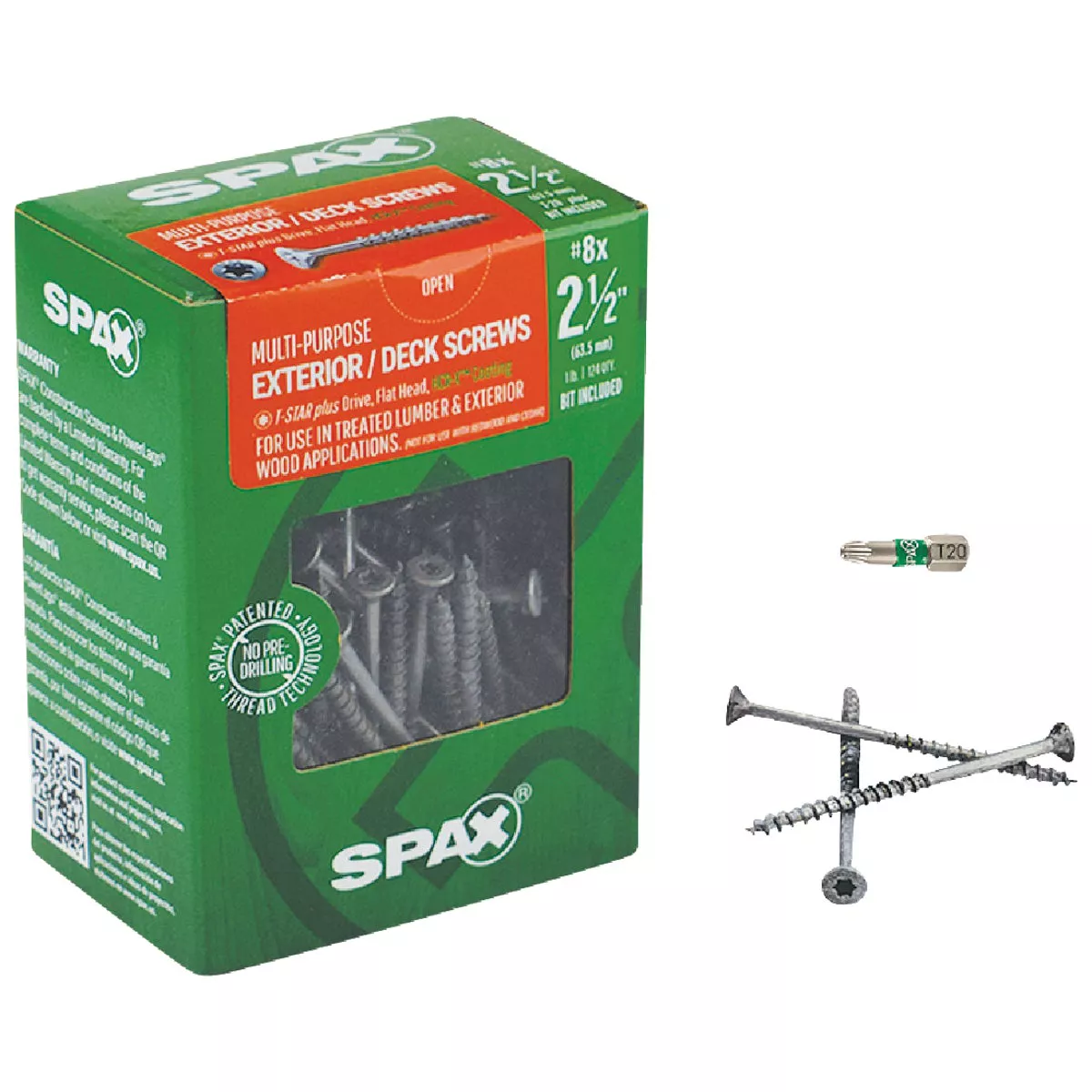 SPAX #8 x 2-1/2 In. T20 Plus Flat Head HCR-X (Exterior Rated) Deck Screw (124 Ct.)