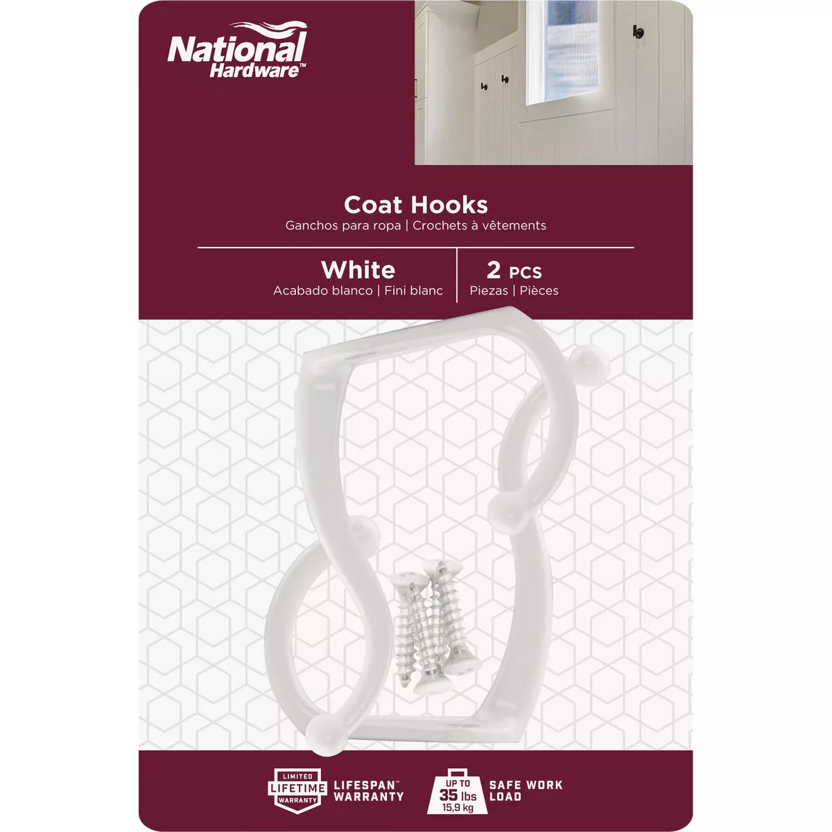 National Hardware White Coat & Hat Wardrobe Hook, 2 per Card - photo 2