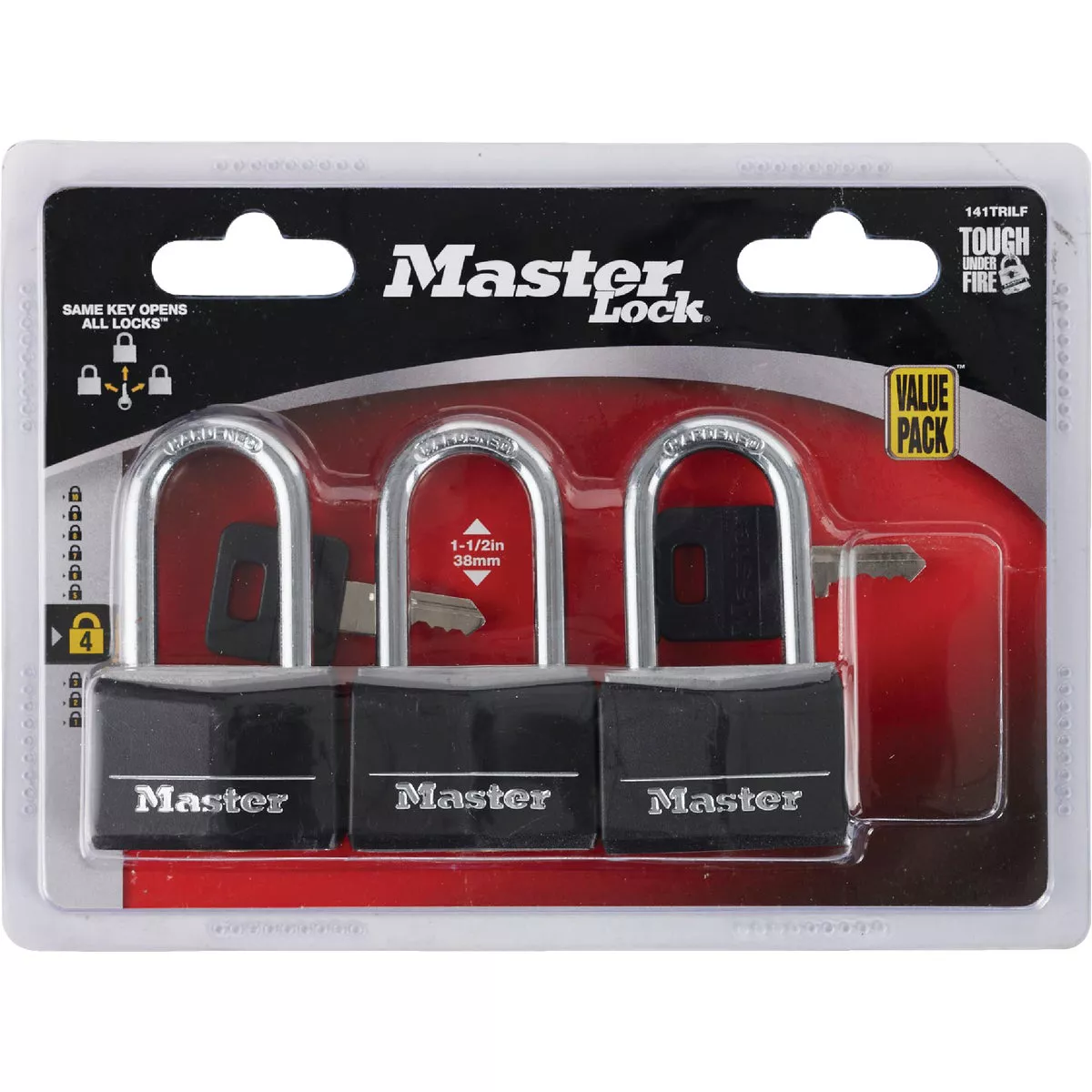 Master Lock 1-9/16 In. Wide Covered Solid Body Padlock with 1-1/2 In. Shackle (3-Pack) - photo 2