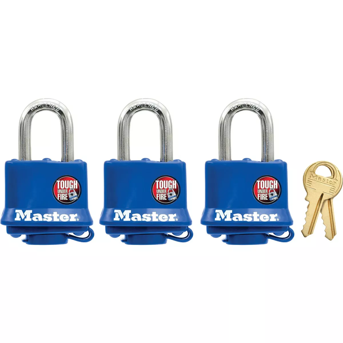Master Lock 1-9/16 In. W. Covered Laminated Steel Pin Tumbler Padlock, Blue (3-Pack)