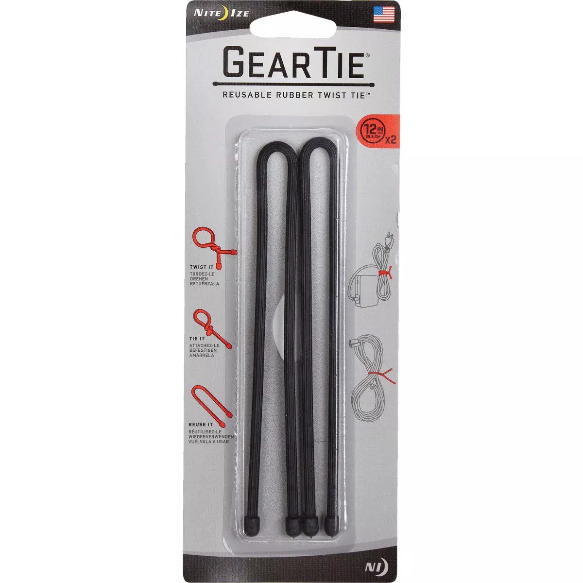 Gear Tie 12 In. Reusable Rubber Twist Tie - Black (2-Pack) - photo 2
