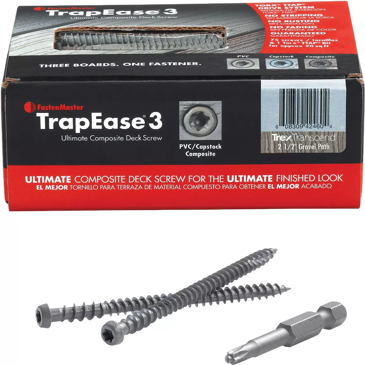 FastenMaster TrapEase #10 x 2-1/2 In. Gray Ultimate Composite Deck Screw (75-Count Box) - photo 3