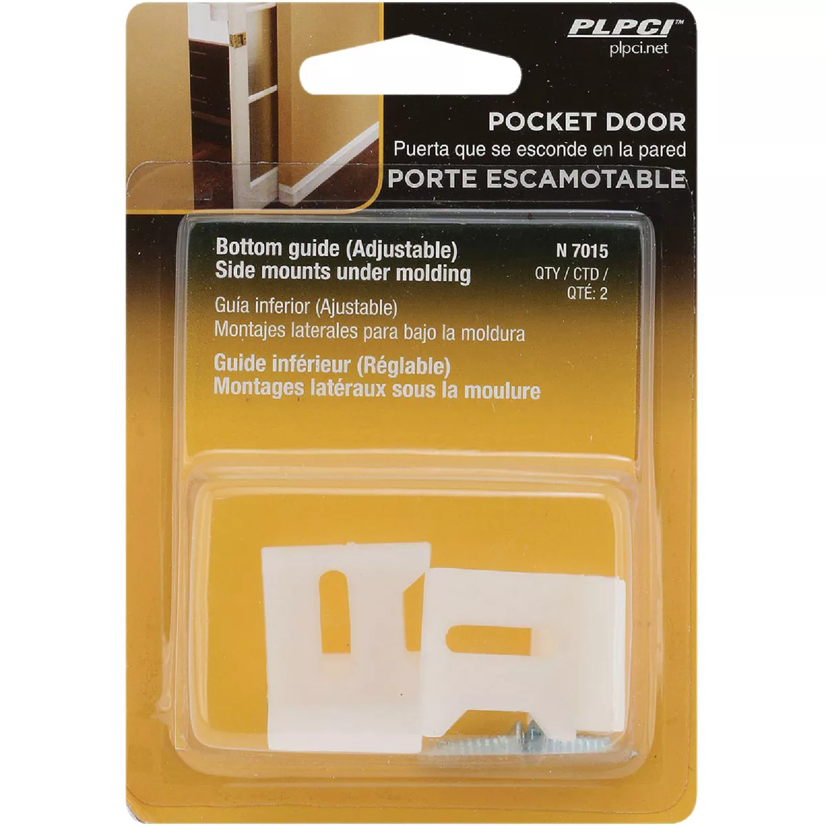 Prime-Line 1-1/8 In. x 1-1/16 In. White Plastic Side Adjustable Pocket Door Bottom Guide (2-Count) - photo 2