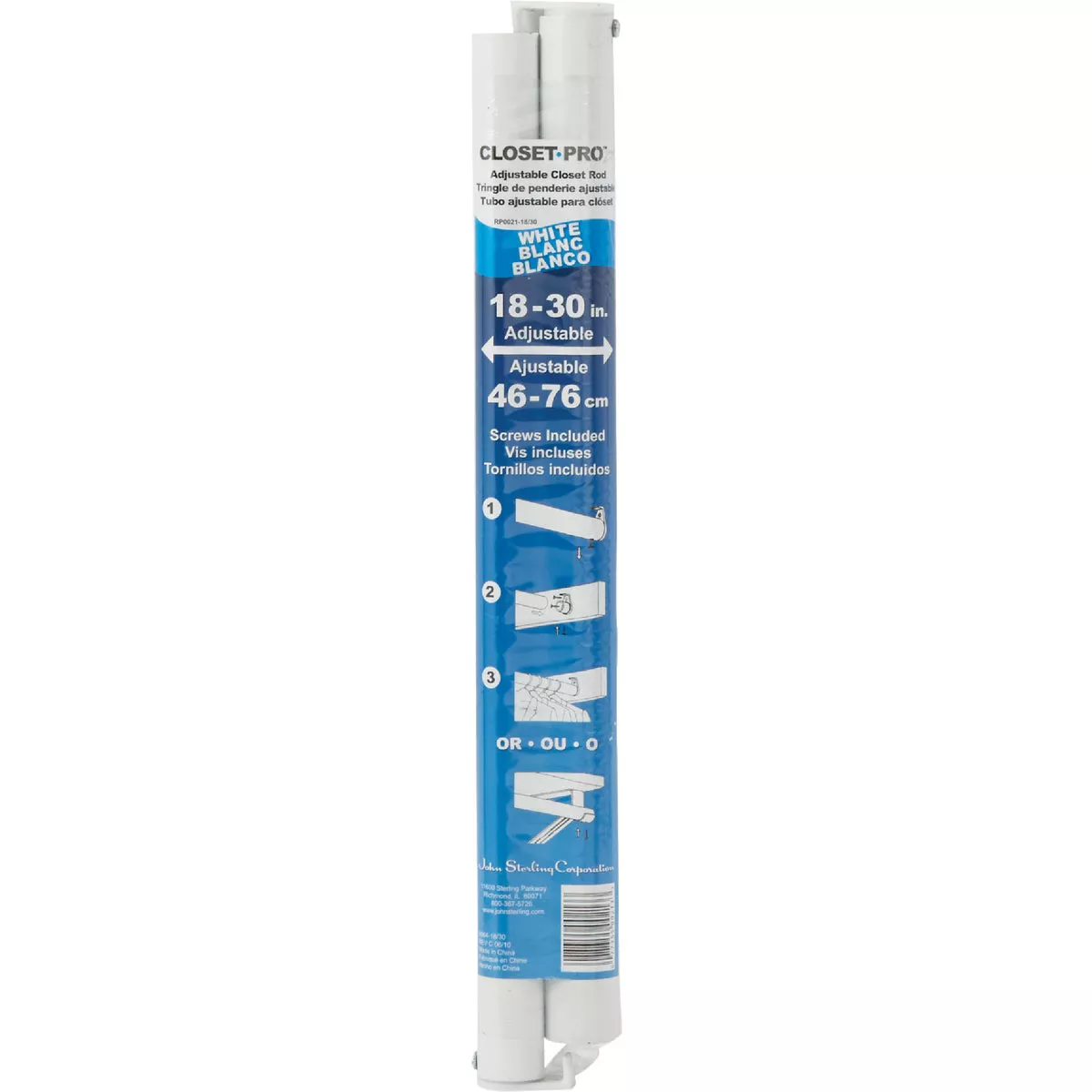 John Sterling Closet-Pro 18 In. to 30 In. x 1-1/4 In. Extra Heavy-Duty Adjustable Closet Rod, White - photo 2