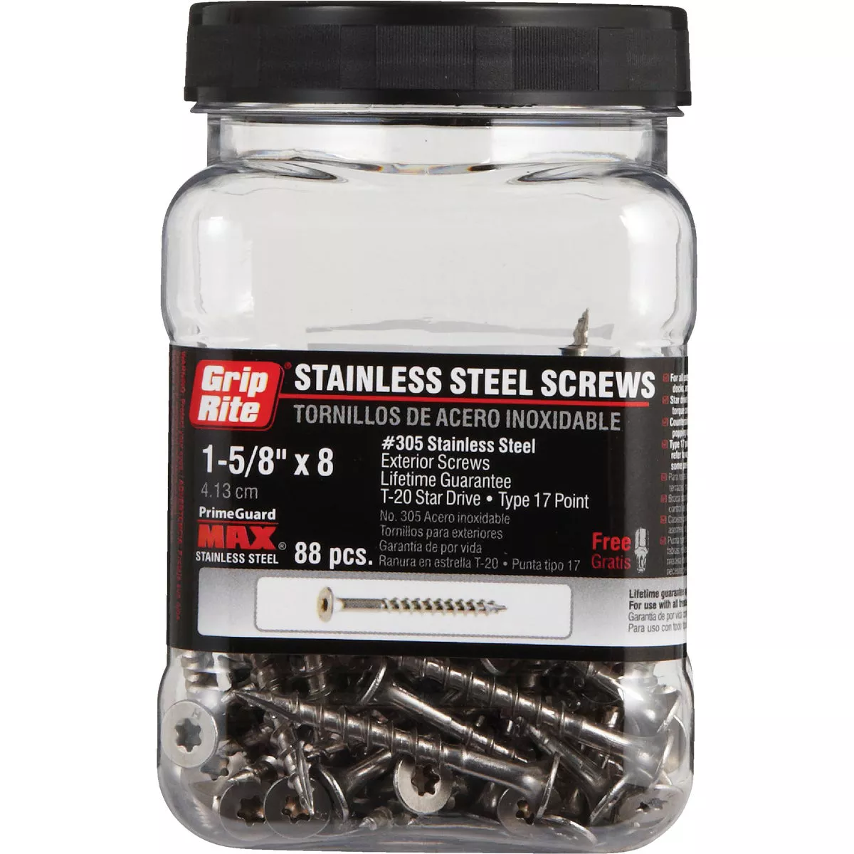 Grip-Rite PrimeGuard Max #8 x 1-5/8 In. Stainless Steel Star Deck Screw (88 Ct. Jar) - photo 2
