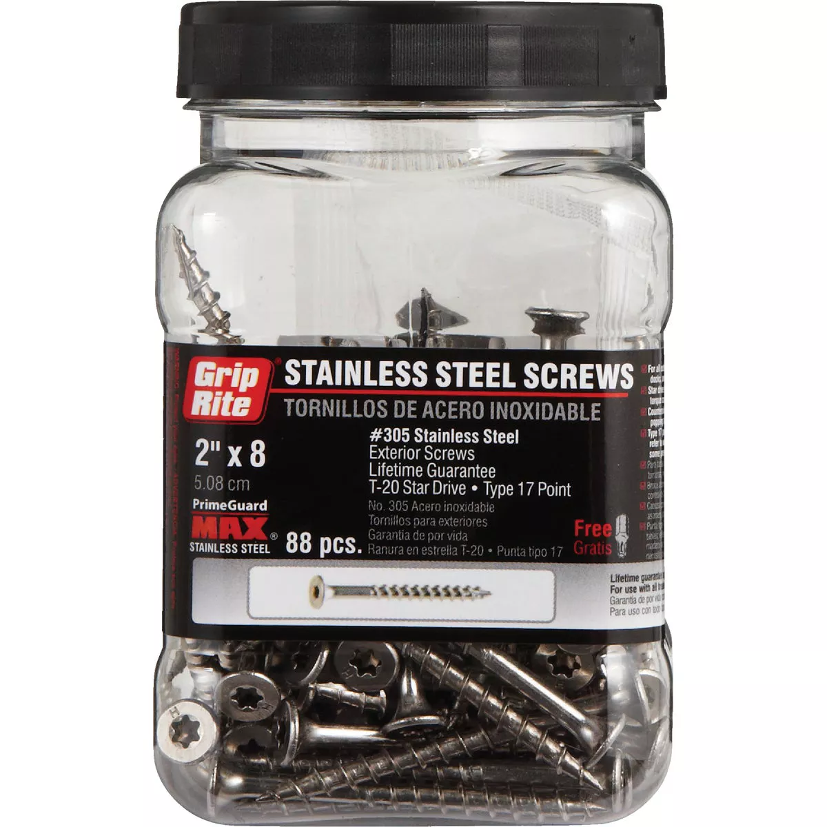 Grip-Rite PrimeGuard Max #8 x 2 In. Stainless Steel Star Deck Screw (88 Ct. Jar) - photo 2