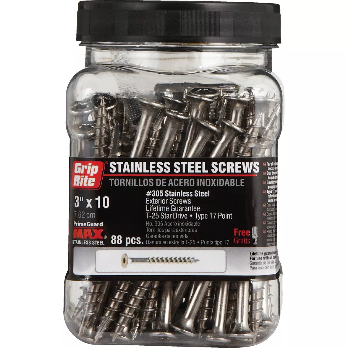 Grip-Rite PrimeGuard Max #10 x 3 In. Stainless Steel Star Deck Screw (88 Ct. Jar) - photo 2