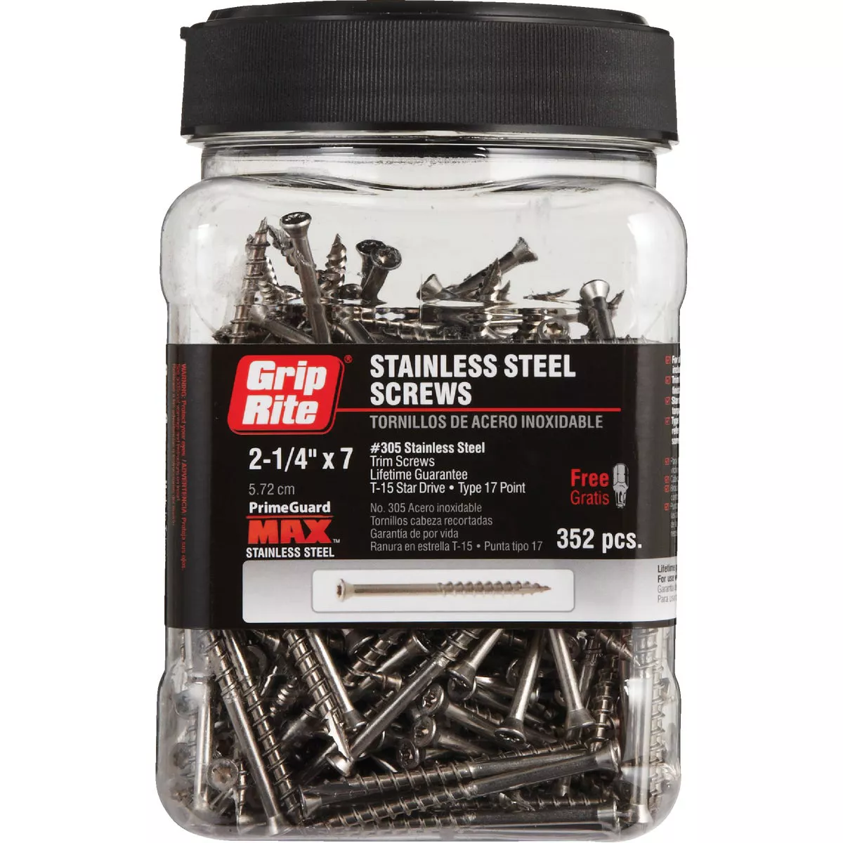 Grip-Rite PrimeGuard Max #7 x 2-1/4 In. Star Drive Trim Head Stainless Steel Screw (352 per Jar) - photo 2