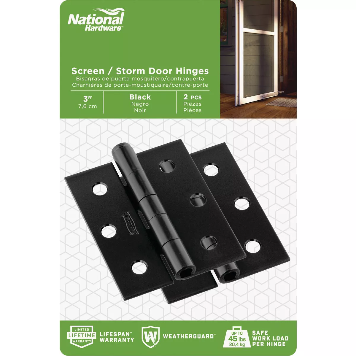 National Hardware 3 In. Square Corner Black Screen Door Hinge (2-Pack) - photo 2