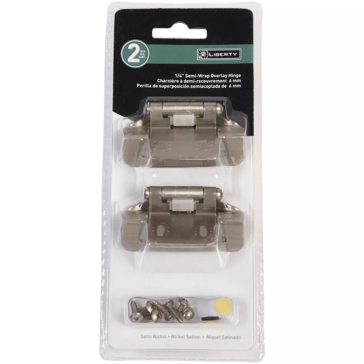 Liberty 1/4 In. Satin Nickel Self-Closing Semi-Wrap Overlay Hinge (2-Pack) - photo 2
