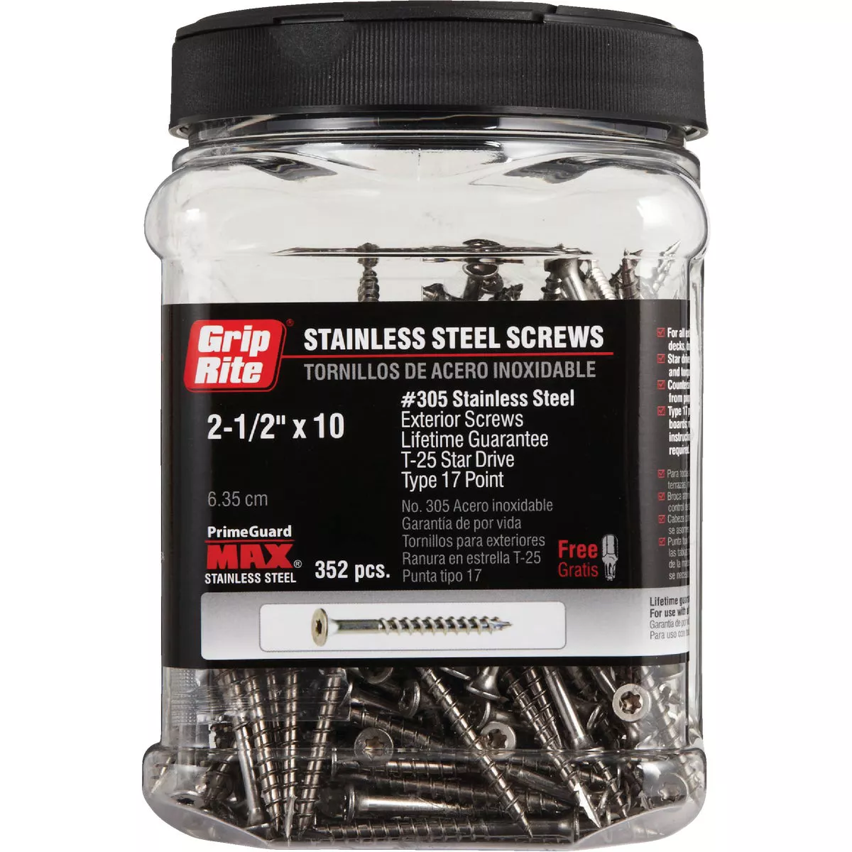 Grip-Rite PrimeGuard Max #10 x 2-1/2 In. Stainless Steel Star Deck Screw (352 Ct. Jar) - photo 2