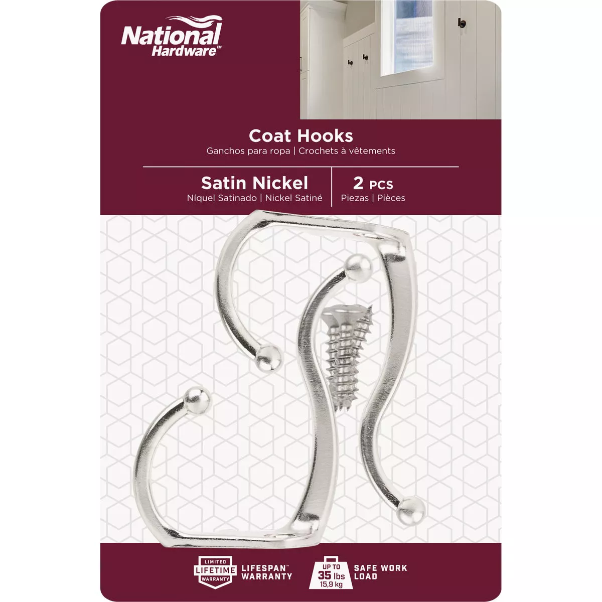 National Hardware Satin Nickel Coat & Hat Hook (2-Pack) - photo 2