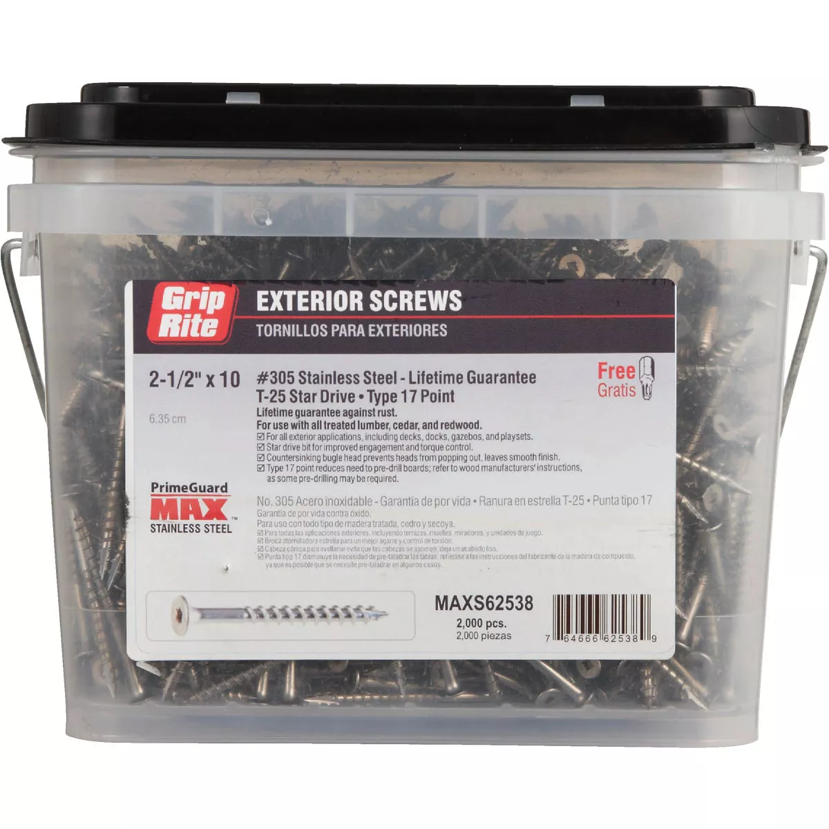 Grip-Rite PrimeGuard Max #10 x 2-1/2 In. Stainless Steel Star Deck Screw (2000 Ct. Pail) - photo 2