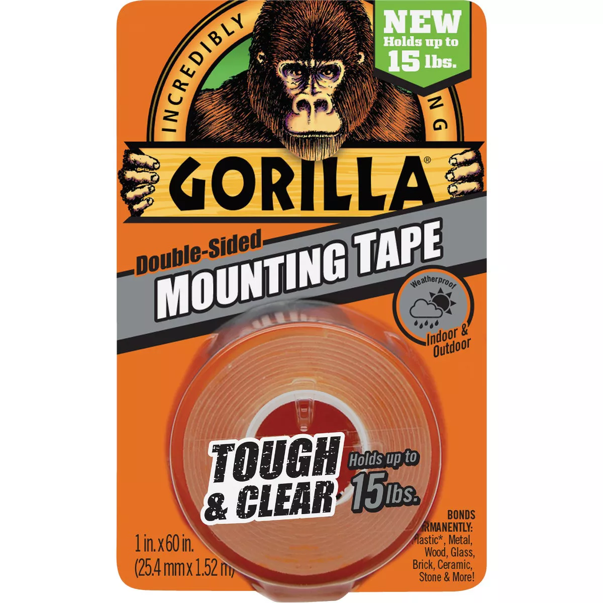 Gorilla 1 In. x 60 In. Tough & Clear Double-Sided Mounting Tape (15 Lb. Capacity)