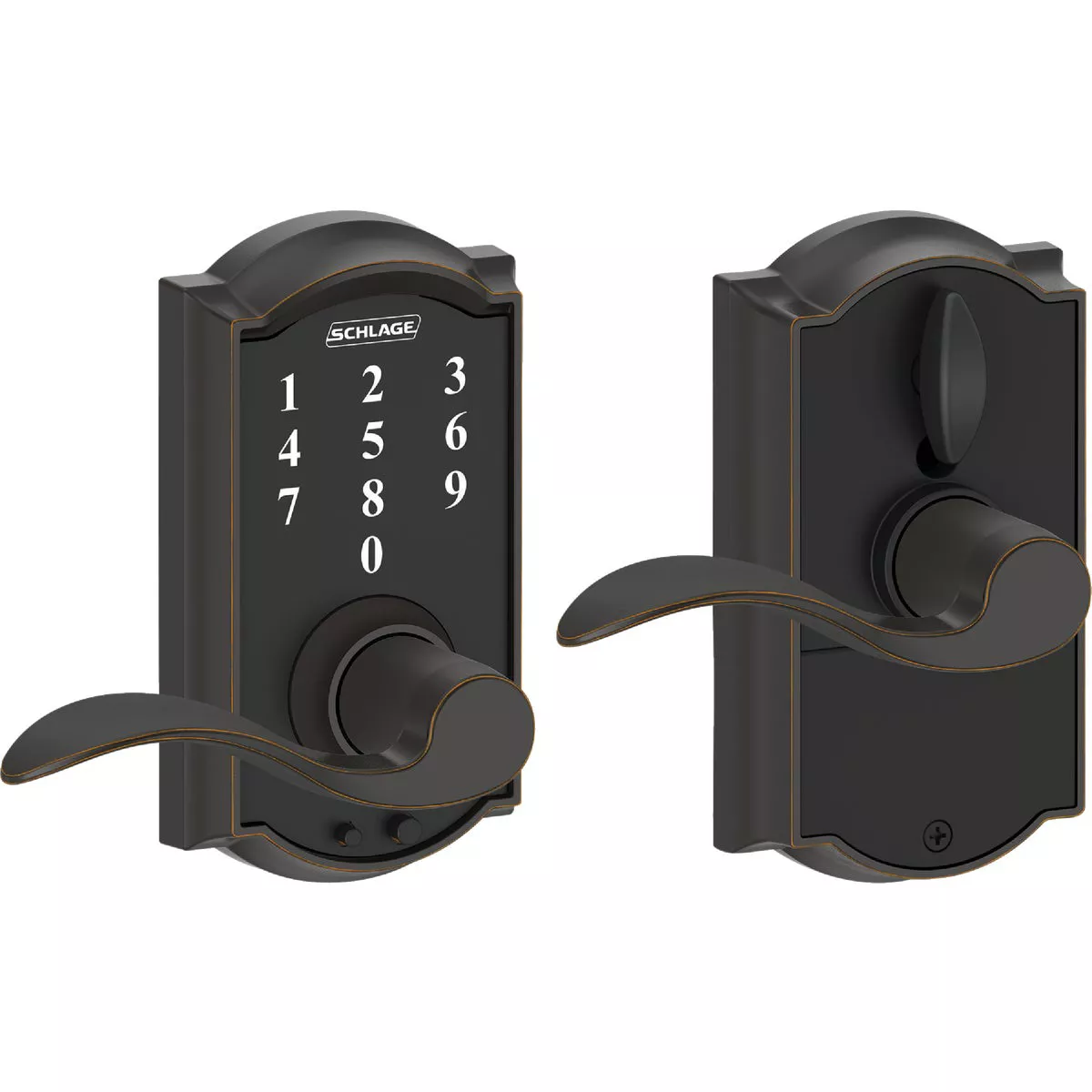 Schlage Camelot Lever Aged Bronze Touch Electronic Entry Lock