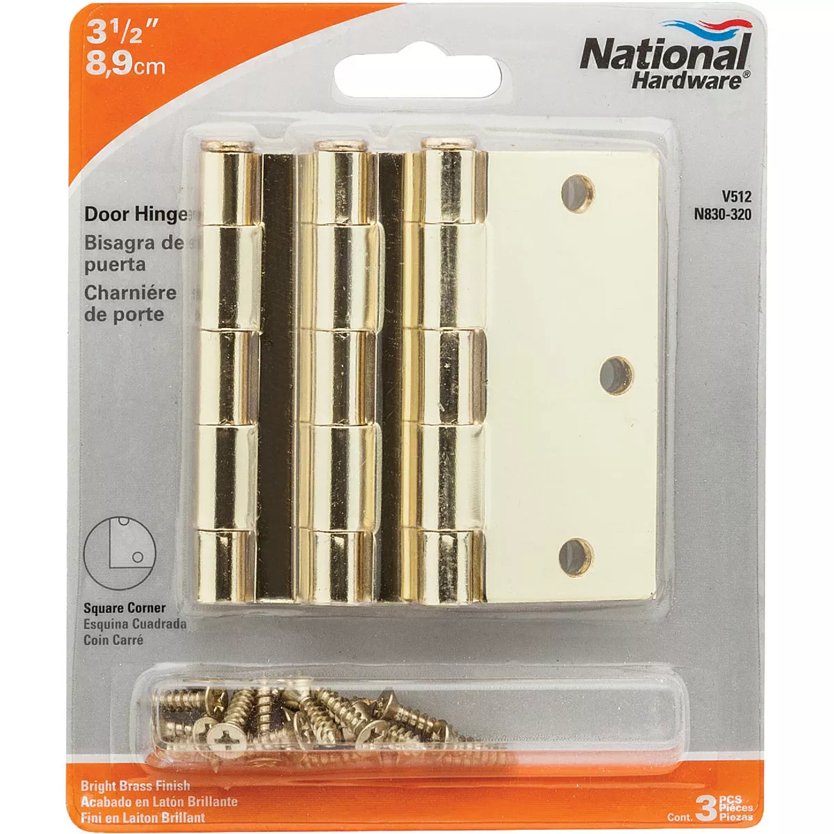 National Hardware 3-1/2 In. Square Polished Brass Door Hinge (3-Pack) - photo 2