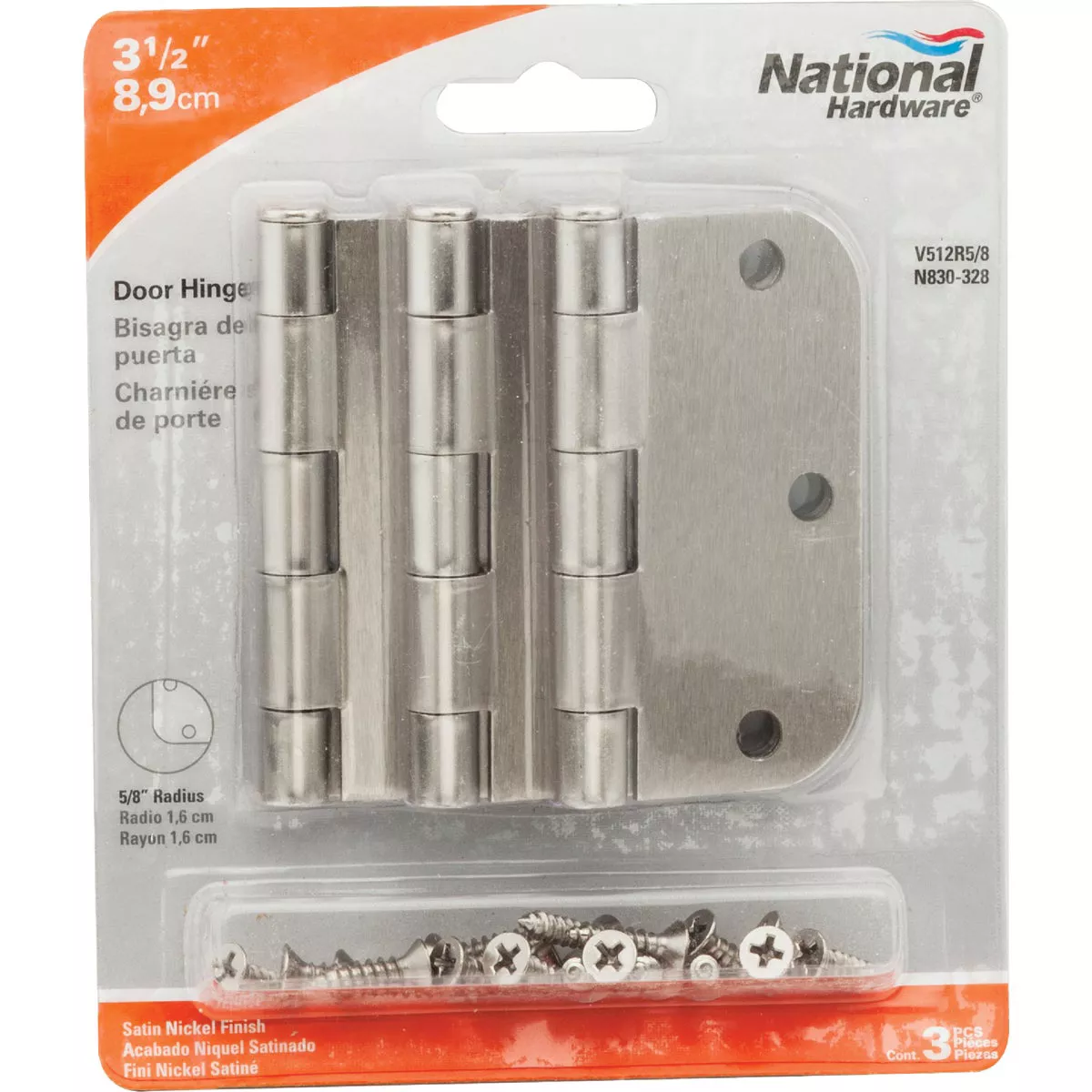 National Hardware 3-1/2 In. x 5/8 In. Radius Satin Nickel Door Hinge (3-Pack)