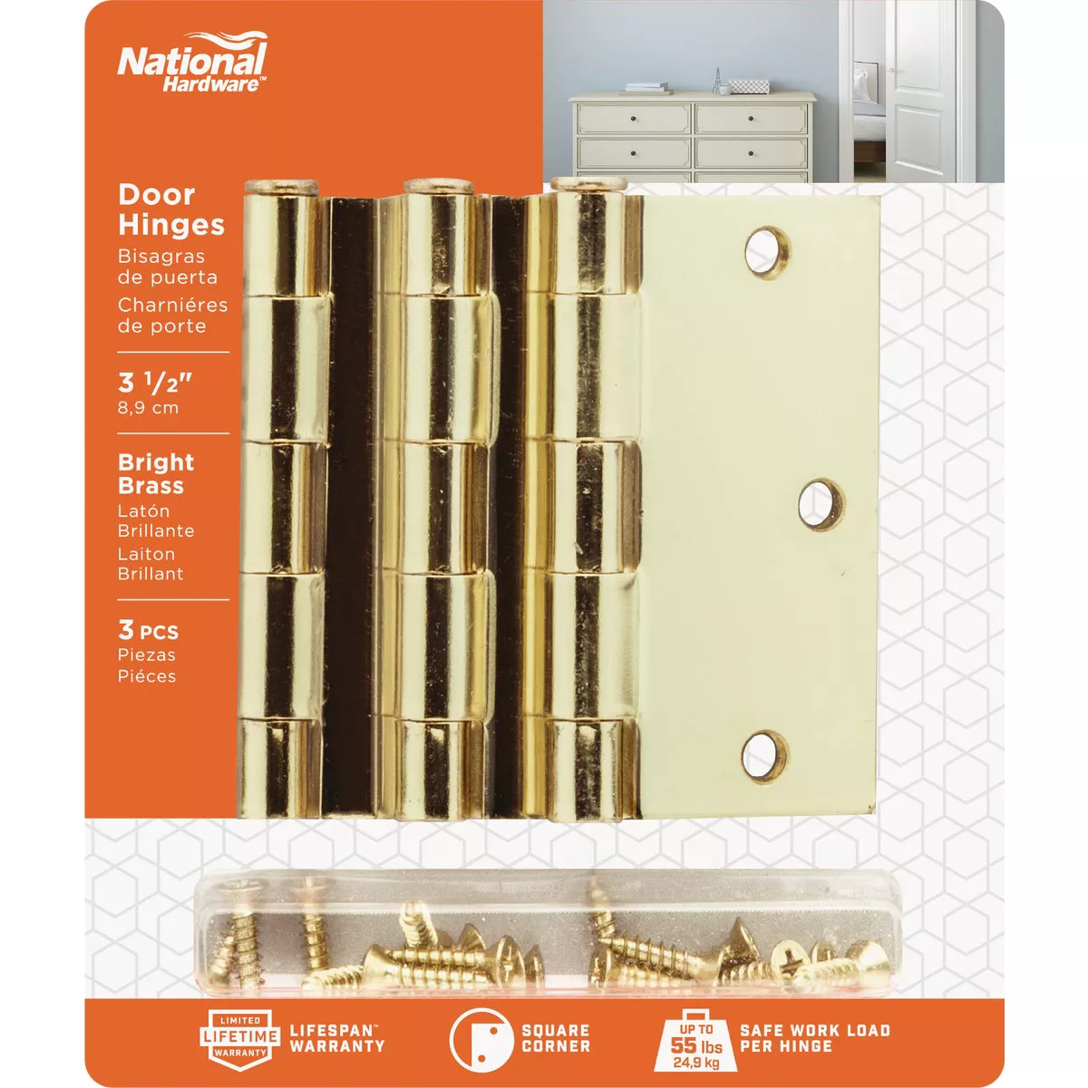 National Hardware 3-1/2 In. Square Satin Brass Door Hinge - photo 2