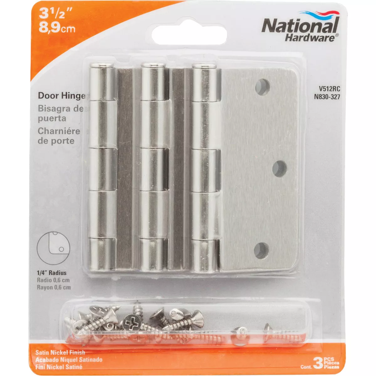 National Hardware 3-1/2 In. X 1/4 In. Radius Satin Nickel Door Hinge (3-Pack) - photo 2