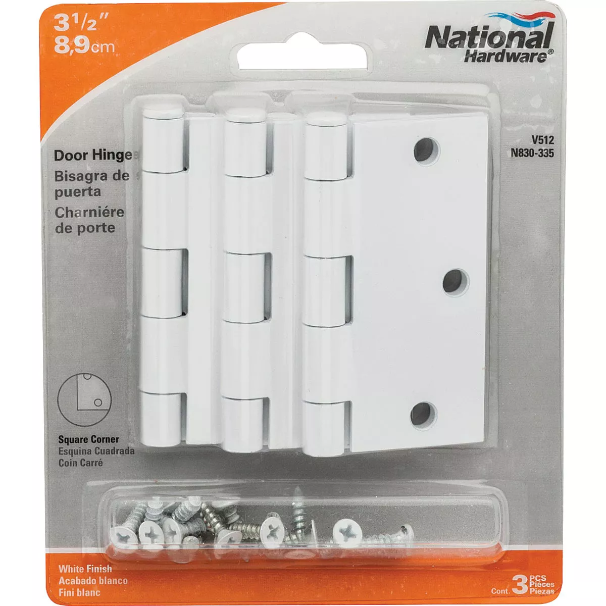 National Hardware 3-1/2 In. Square White Door Hinge (3-Pack) - photo 2
