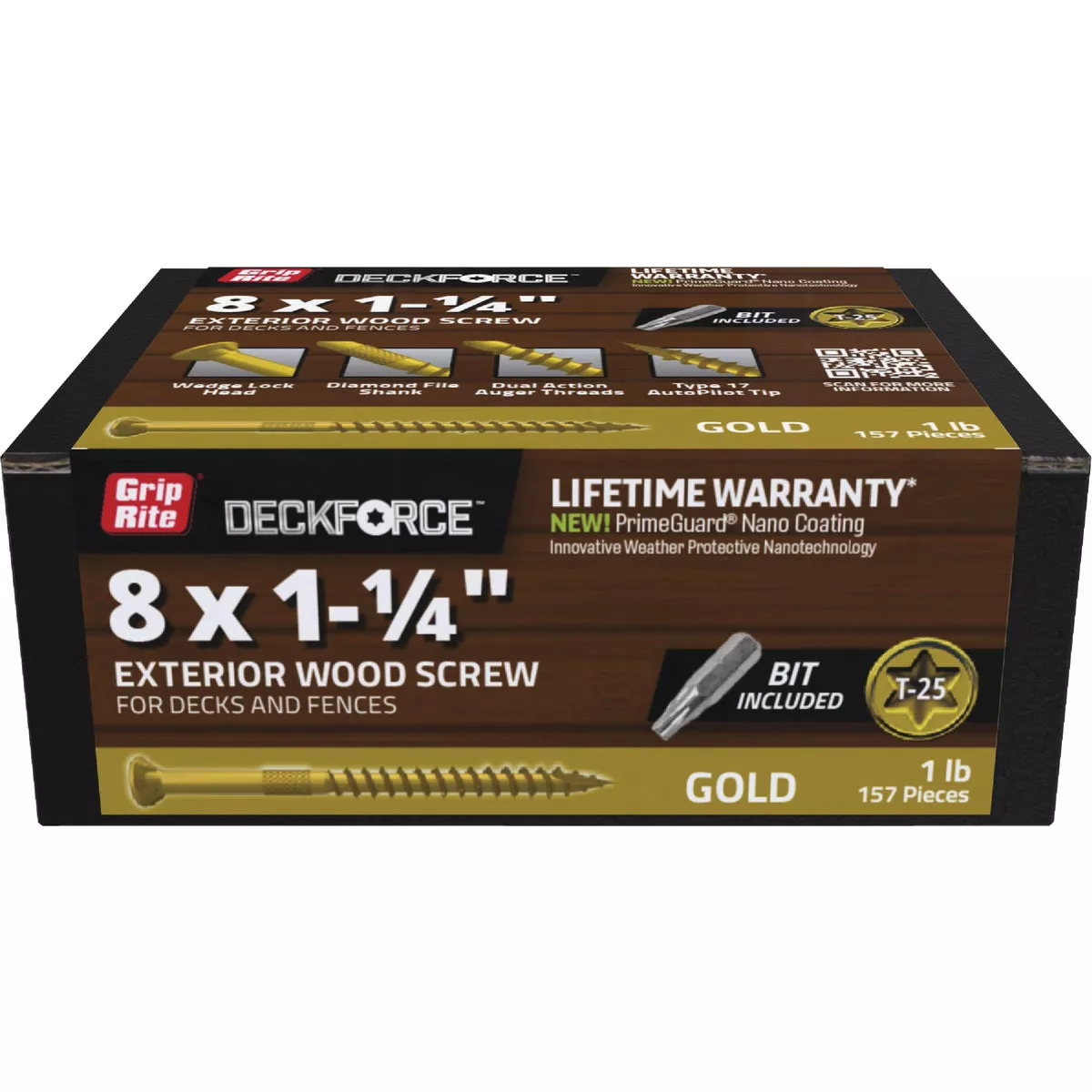 Grip-Rite DeckForce PrimeGuard Nano #8 x 1-1/4 In. Star Drive Gold Screw (1 Lb.)
