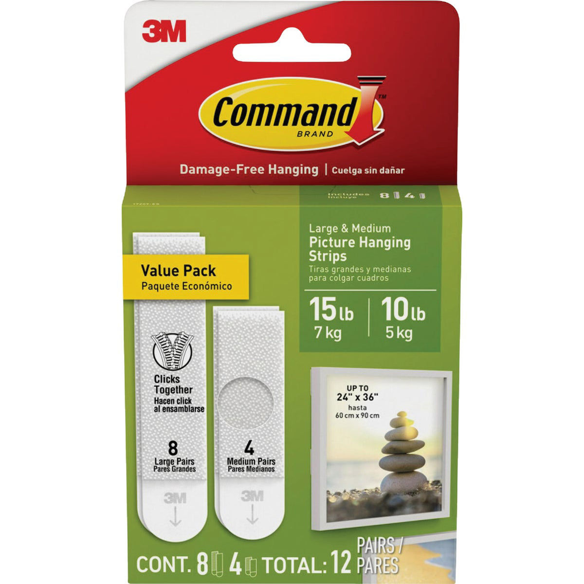Command Medium and Large Picture Hanging Strips, 4 Sets of Medium, 8 Sets  of Large
