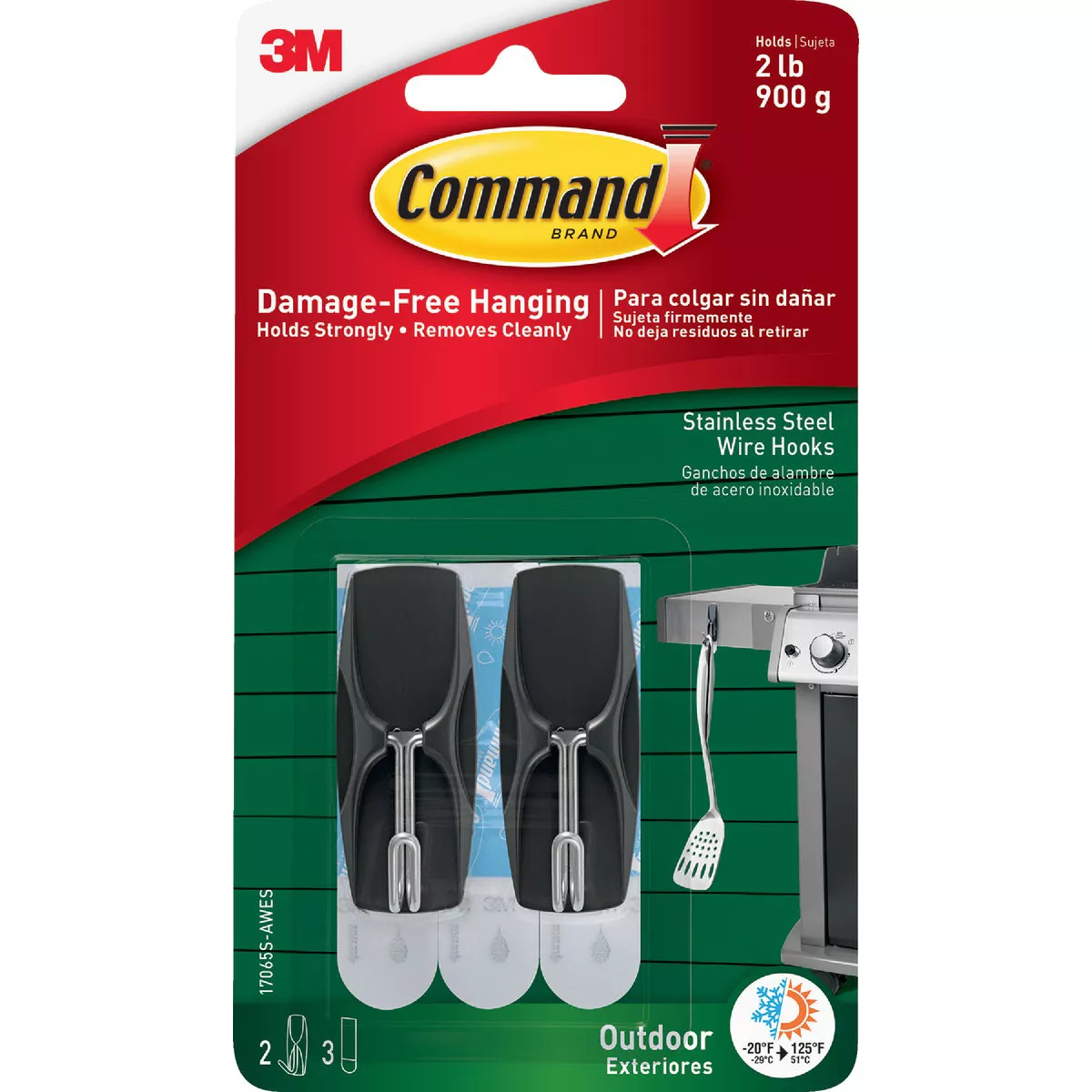 Command Outdoor Stainless Steel Wire Hooks with Foam Strips, 2 Hooks, 3 Strips - photo 2