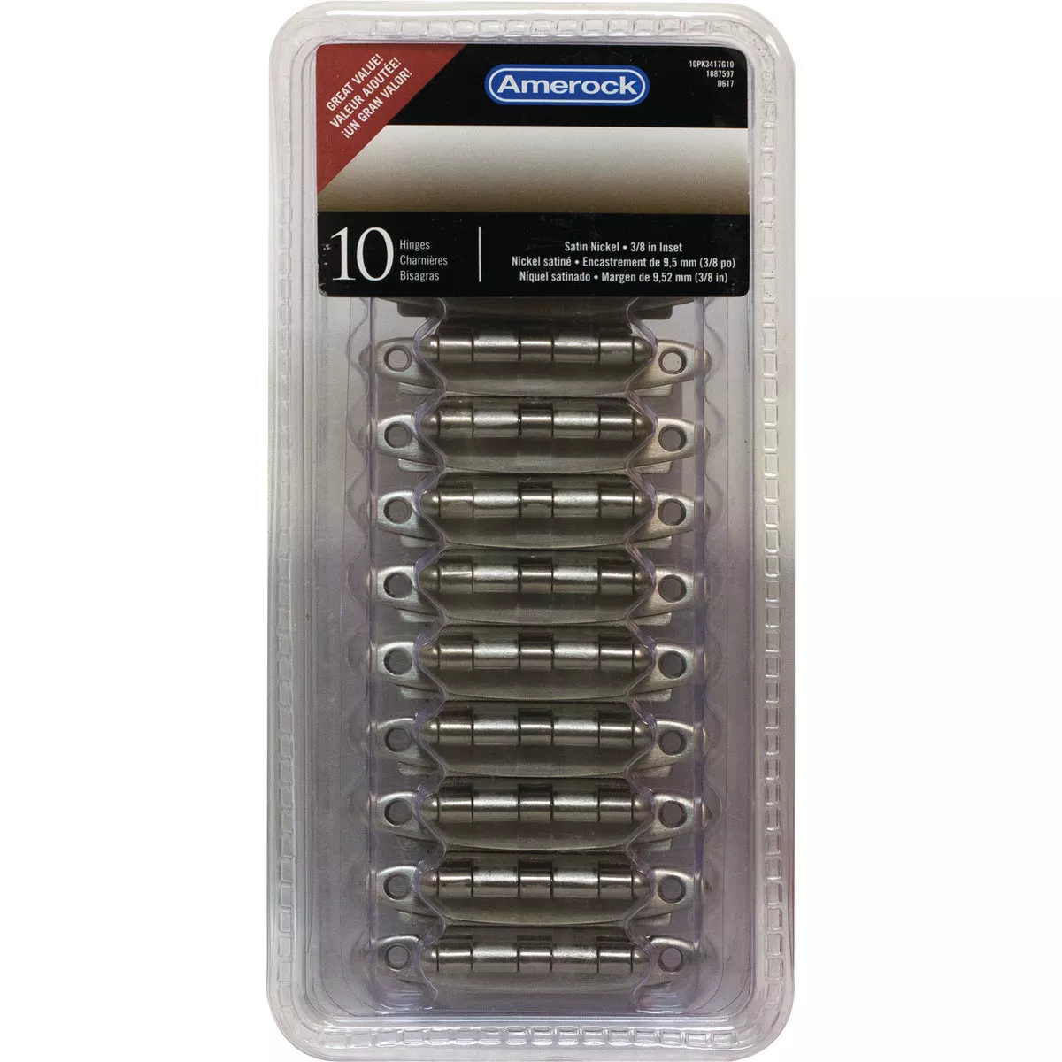 Amerock Non Self-Closing Satin Nickel Inset Hinge (10-Pack) - photo 2