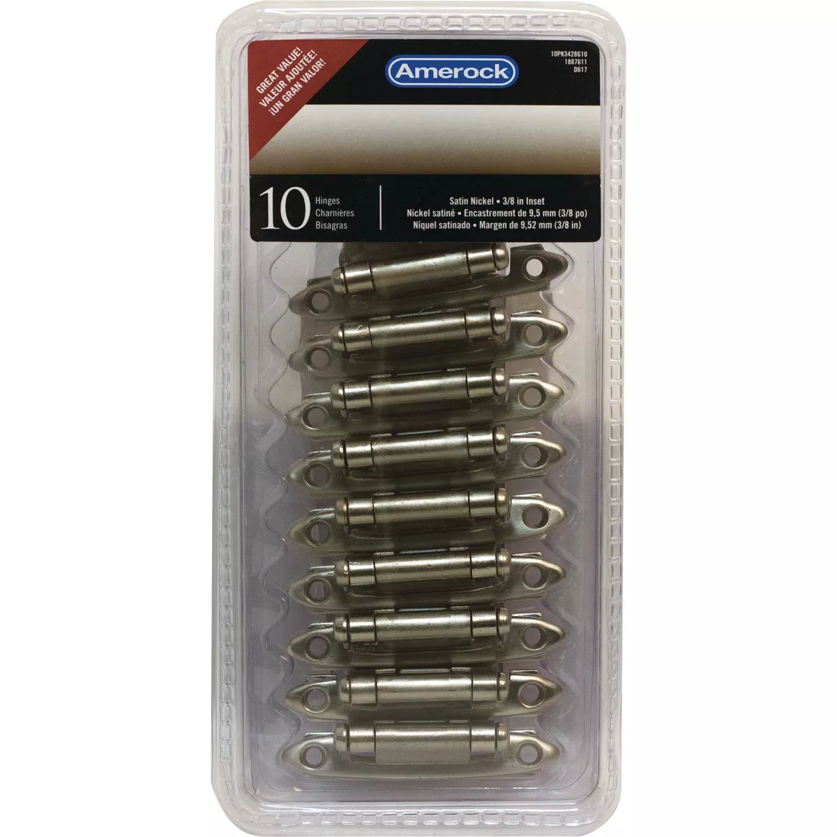 Amerock Satin Nickel 2 In. W X 2-3/4 In. L Self-Closing Inset Hinge (10-Pack) - photo 2