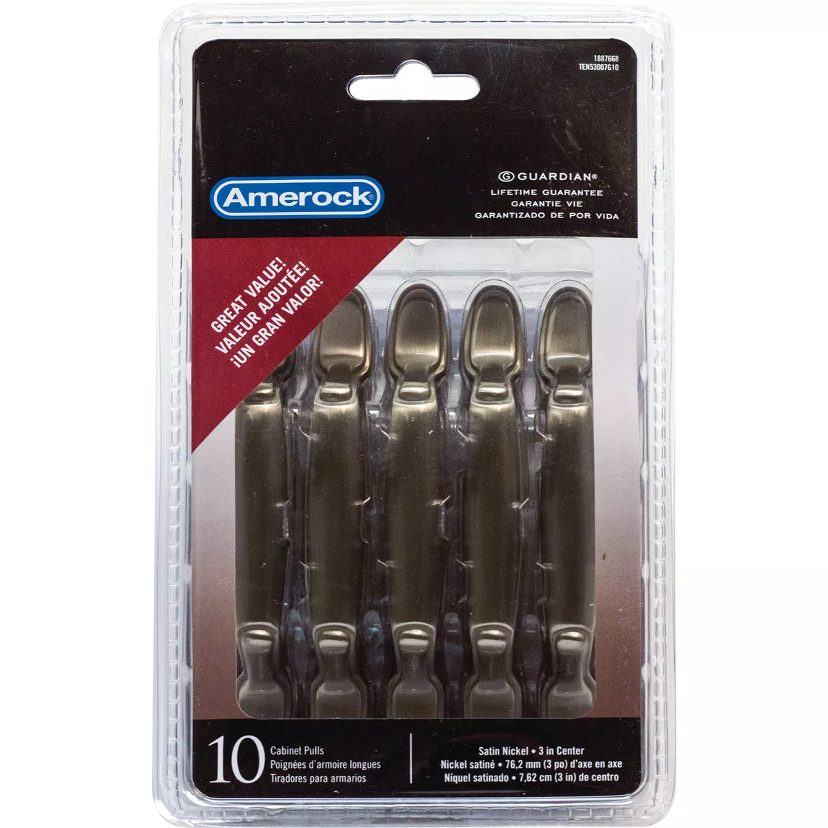 Amerock Everyday Heritage 3 In. Satin Nickel Cabinet Drawer Pull (10-Pack)