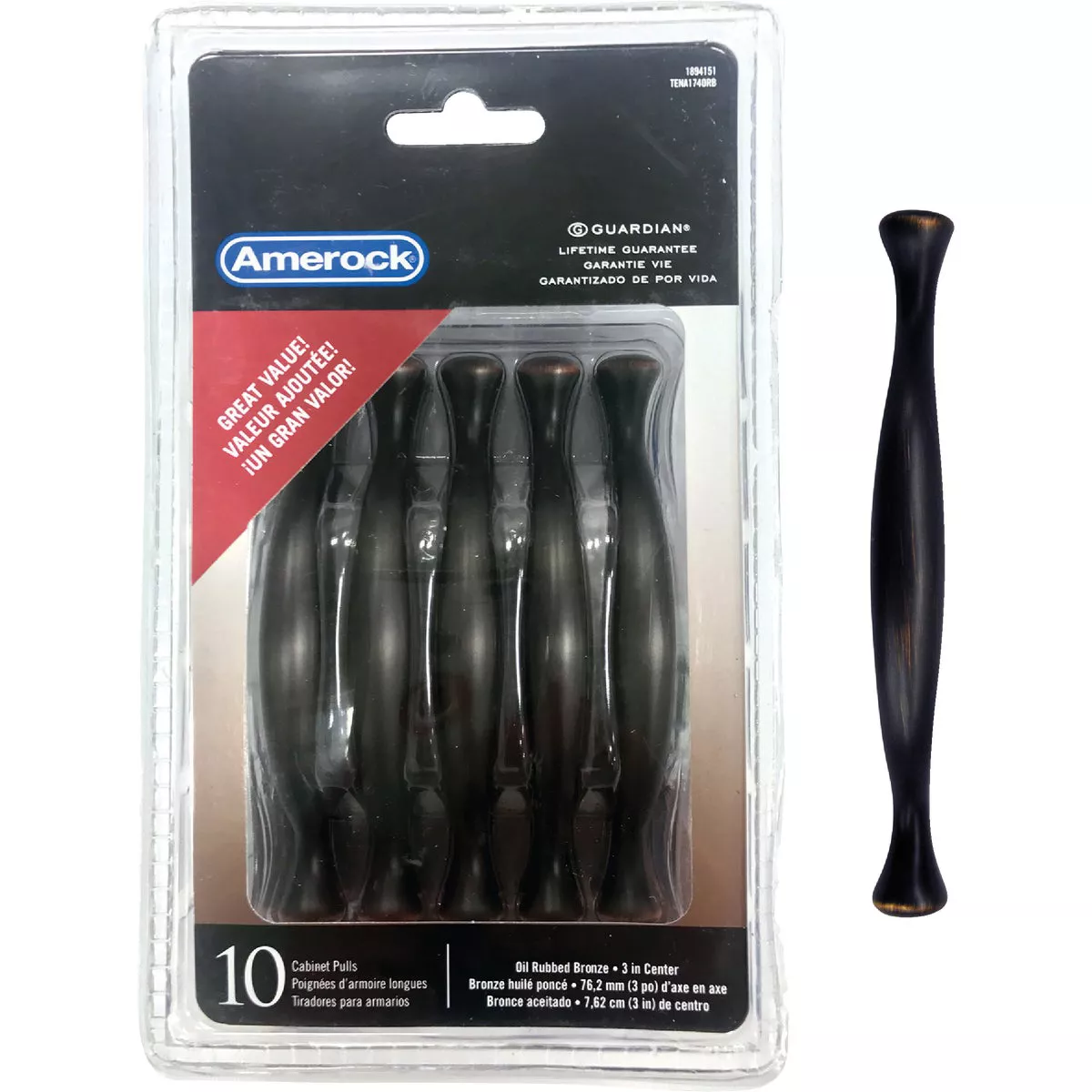 Amerock Everyday Heritage 3 In. Oil-Rubbed Bronze Cabinet Drawer Pull (10-Pack)
